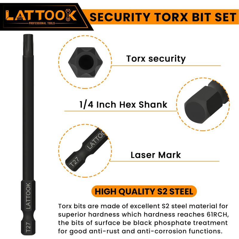 Torx Bit Set, LATTOOK 13-Piece Security Tamper Proof Torx Star