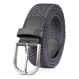 Tangchao Fabric Belt, Stretch Belt, Braided and Elastic Stretchy Belt for Men and Women, Width 3.3 cm, Length 90 cm to 135 cm, gray