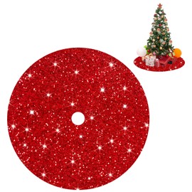 FUHSY Red Tree Skirts Christmas Sequined Tree Decorations 36 Inches Diameter Velvet Fabric Glitter Embroidered and Sequined Tree Cover Skirts Soft Shimmer Tree Mat for All Occasions