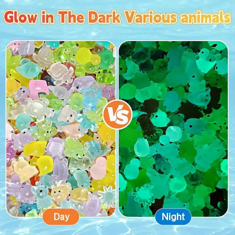 *100 Mini Animales De Resina Que Brillan En La Oscuridad