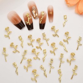 80Pcs Gold Rose Nail Charms Silver Flower Nail Art Charms Alloy Rosebud Nail Jewels 3D Metal Nail Rhinestone for Women Acrylic Nails Supplies Decoration DIY Craft Making