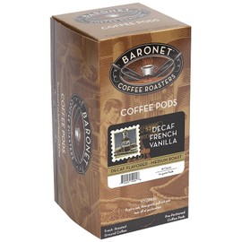 Baronet Coffee Pods [DECAF French Vanilla-54 Pods] Flavored Single Cup Use, Like Senseo [3 Boxes of 18 Single Serve 10 Gram] Regular Strength, Med Roast [Decaf Fr Van]