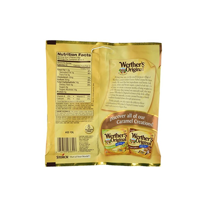 Werther's Original Caramel Chocolate Sugar Free Hard Candies 2.35 oz