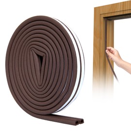 SUNMON Door Seal D-Type Strip Weather Stripping Self Adhesive Foam for Doors and Windows, Soundproofing Weatherstrip Gap Collision Avoidance (Brown)