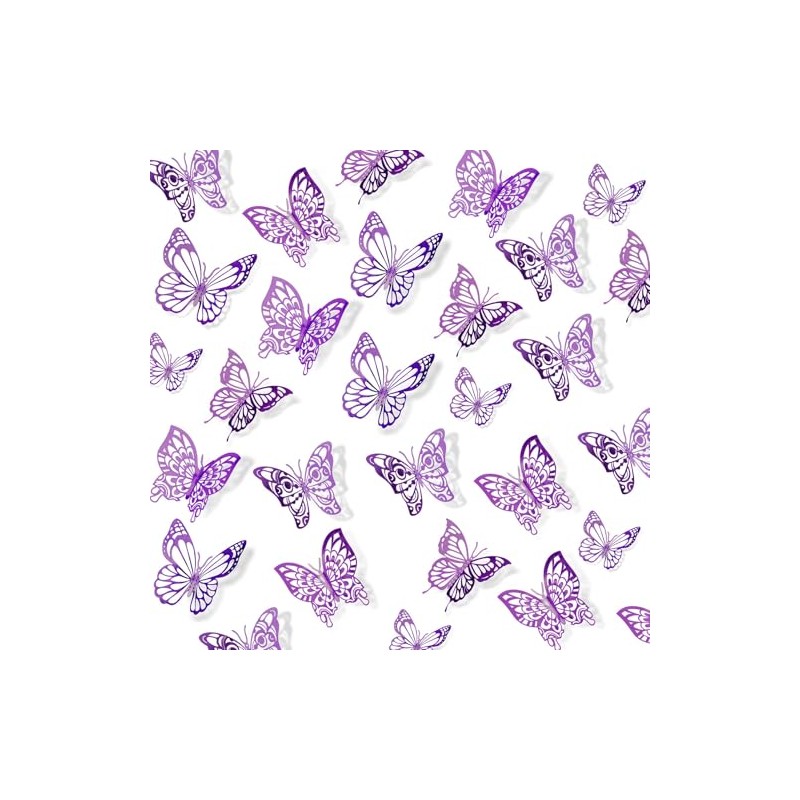 FIMETEUG Purple Butterfly Wall Sticker, 72 PCS, Elegant, Metallic Paper,