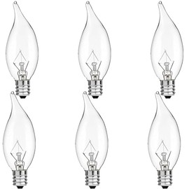 BUBYVV E12 Candle Light Bulbs, 60W Candelabra Light Bulbs, B10 Clear Candle Base Bulb with Warm White 2700K, 600 Lumen, Flame Shaped Incandescent Chandelier Light Bulbs, Dimmable (6 Pack)