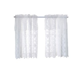 Molaxhome Bohemian Lace Valances for Windows Crochet Rustic Curtain Vintage Rod Pocket Curtain with Tassel for Bedroom Farmhouse Decor Awhite 29x36