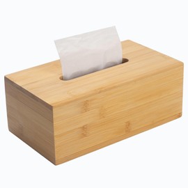 Tissue Box Cover, Rectangular Tissue Box Holder, Bamboo Facial Paper Holder for Bathroom, Bedroom, Dinner Table, Office (1 Pack, 9.8 x 5.5 x 3.7 inch)