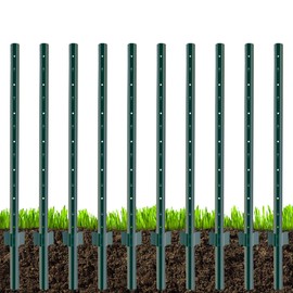 YESON Garden Fence Posts 4 Feet Height - 10 Pack, Sturdy Duty T & U Metal Stakes for Fence, Green for Garden Patio & Lawn