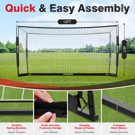 Portable Soccer Goal, Detachable 12x6 FT Soccer Goals Net for Backyard, Quick Setup Training Equipment with 1 Carry Bag, 1 Football, 12 Training Cones (Black)