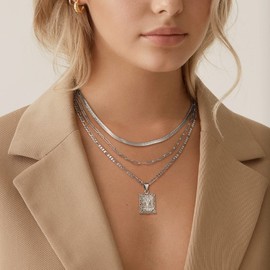 KissYan Gold Layered Necklace Set for Womens, 14K Gold Plated Initial Letter Pendant Necklace Paperclip Snake Choker Silver Alphabets from A-Z Figaro Chain Necklace Jewelry Gift(31U)