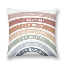 YungHo Boho Rainbow Throw Pillow Covers, Classroom Book Center Calming Corner Playroom Decor Pillow Case, I Am Kind Smart Brave Confidence Pillowcase for Sofa Bed Home Girls Room, Iridescence 12"x12"