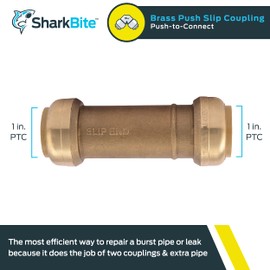 SharkBite 1 x 1 in Slip Coupling, Push-to-Connect Brass Plumbing Fitting, U3020LFA