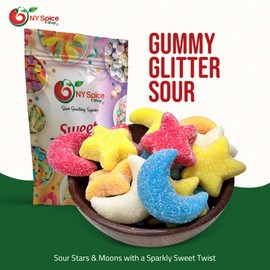 NY Spice Shop Gummy Stars Moon Shaped Glitter Fun - 8 Ounce Glittery Candy for Cookies - Chewy Bulk Candy - Stars and Moons Gummy Variety Pack