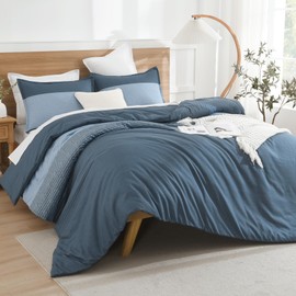 Litanika Haze Blue Comforter Set Twin/Twin XL - 2 Pieces Lightweight Haze Blue White Colorblock Stripe Fluffy Bedding Comforter Sets, All Season Bed Set