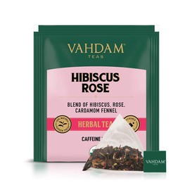 VAHDAM, ORGANIC Hibiscus Rose Herbal Tea (100 Tea Bags) | 100% Natural Ingredients | CAFFEINE FREE Hibiscus Tea | Floral Flavour Tisane | Hibiscus Rose Petals + Exotic Spices