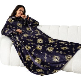 Winthome Blanket with Sleeves, Cuddly Blanket, Soft, Warm, Fluffy, Sleeve Blanket with Velcro Fastener and Elastic Band, TV Blanket, Sofa Blanket for Gifts, Fleece Blanket, Saves Heating Costs (Sun,