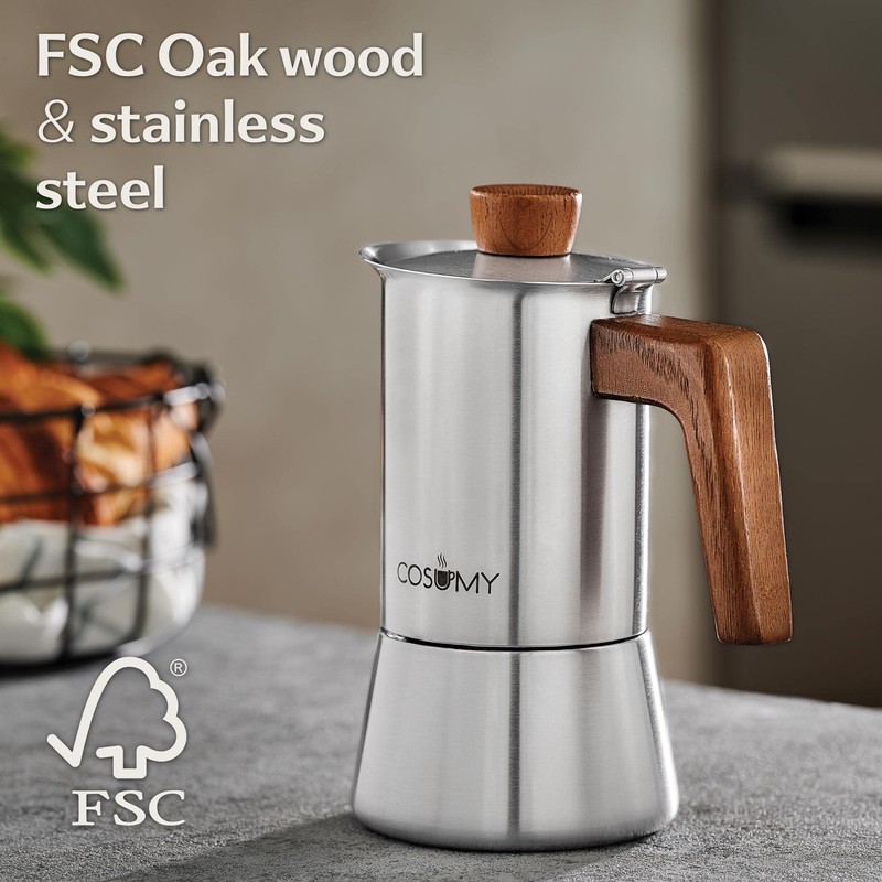 Cosumy Espresso Maker - Moka Pot 4 Cups (200ml) Induction-Safe