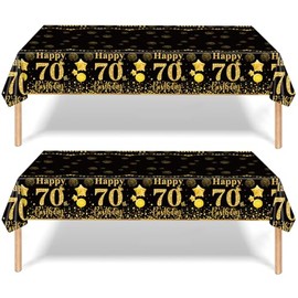 2Pcs Black Gold Happy 70th Birthday Party Table Cloth,137*274cm Plastic 70th Birthday Table Decorations for Men Women Birthday Table Cloth Disposable Tablecover for 70th Him,Her Birthday Gifts Party