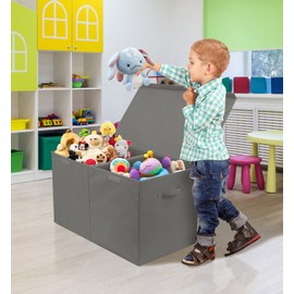 Sorbus Toy Chest with Flip-Top Lid, Kids Collapsible Storage for Nursery, Playroom, Closet, Home Organization, Large (Gray)