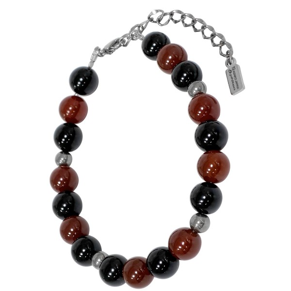 Phiten Titanium Natural Stone Bracelet Onyx Red Agate 0.3 inch (8 mm) Length 7.1 - 9.1 inches (18 - 23 cm), Compatible with Metal Allergies, Titanium Stone Metal, Red Agate, Onyx