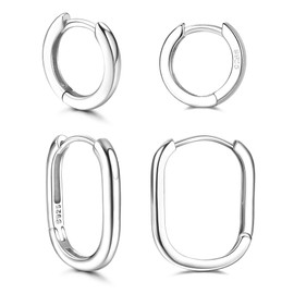 Sllaiss Sterling Silver Hoop Earrings for Women Men Round Oval Endless Chunky Hoop Earrings White Gold Plated Square Huggie Hoop Earrings Set