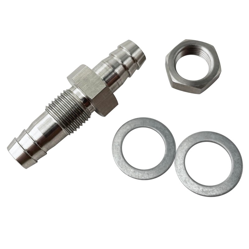 3/8" Hose Barb Thru-Bulk Bulkhead Straight Hex Union 304 Stainless
