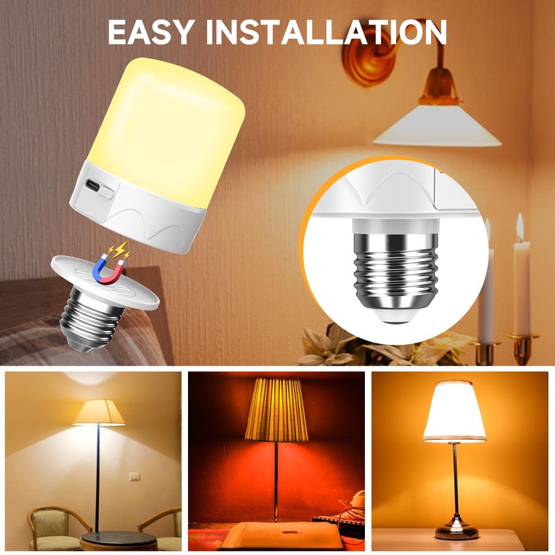 SiJiMingyue Rechargeable Light Bulbs for Non-Hardwired Fixtures, Battery Backup Bulb