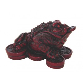 Feng Shui Red Lucky Money Frog Statue Three Legged Money Toad Figurine on Coins