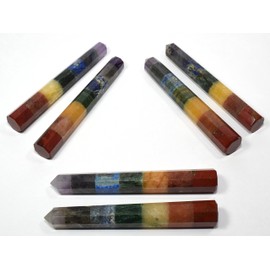HQRP 4.8" All Chakras Faceted Massage Wand Bonded Crystal Polished Stick w/Flat Bottom 7 Chakras Mineral Stone Point - India