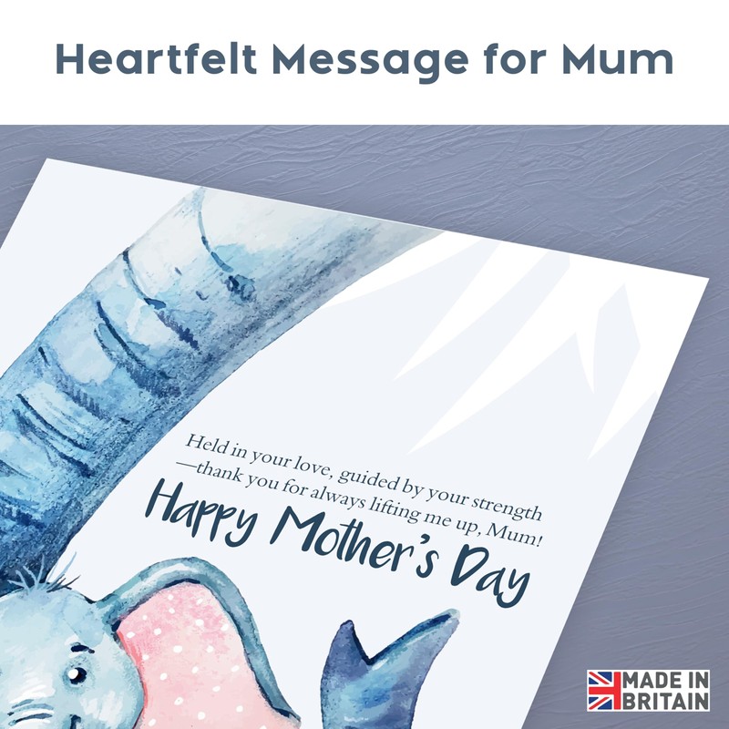 Mothers Day Card for Mum with Envelope | Cute Elephant
