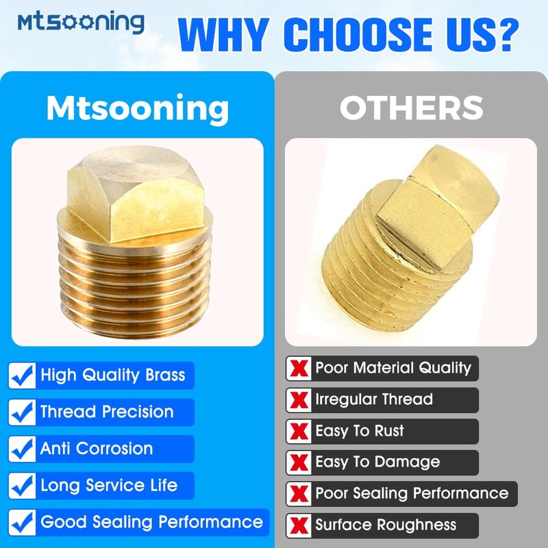 Mtsooning 5PCS 1/2 Inch NPT Solid Brass Boat Drain Plugs,