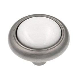 Hickory Hardware P709-SNW 1-1/8-Inch Tranquility Knob, Satin Nickel with White