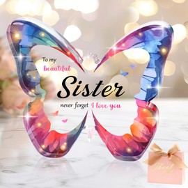 MOTONG Sister Gifts With Complimentary Box, Sister Birthday Dazzling Butterfly Crystal Acrylic Plaque Gift, Fiendship Gifts for Women Unique Thanksgiving Christmas for Thank You
