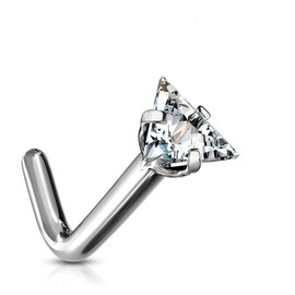 PiercedOff Titanium 20ga L Bend Nose Stud with Clear CZ Triangle - Thickness 20GA (0.8mm) / Triangle Size 3mm