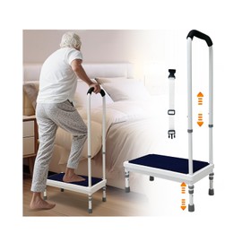 Step Stool with Handle for Elderly - Bedside Assist Step Stool for High Beds, Adults Fall Prevention, Seniors Non-Slip Wide Platform Step for Medical Stool, Bathtub, SUV Car (21.65-Stool)