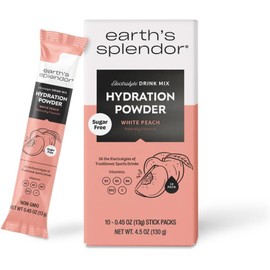 Earth's Splendor Electrolytes Powder Packets Sugar Free White Peach Hydration Sticks with Essential Vitamins for Energy & Sports Performance Travel-Friendly Single-Serve Packets for Daily Use 10 Pack
