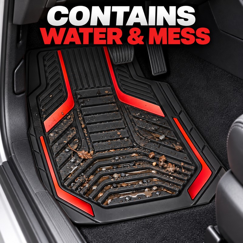 4 Piece Universal All Weather Rubber Car Floor Mats, Waterproof