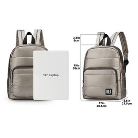 GBLQ PLUS Backpack Purse for Women, Holographic Quilted Puffy Bag, Metallic Backpack for Work Travel, Iridescent Bookbag (Metallic Amber)