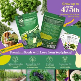 Seedphony 25 Culinary Herb Seeds Variety Pack - 13,055+ Non-GMO Heirloom Green, Violet