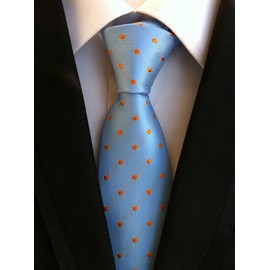 Secdtie - Corbata y bolsillo para hombre, diseño de lunares, Azul cielo naranja, Talla única