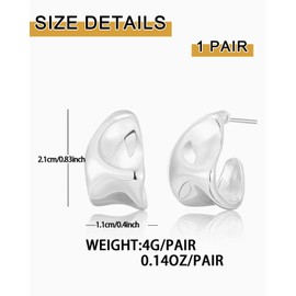 TPZORJX Earrings Silver 925 Hoop Earrings 14K Gold-Plated Earrings Hanging Hypoallergenic Open Hoop Earrings Gold Drop Chunky Statement Silver for Women Gold Jewellery Gifts Silver, Metal