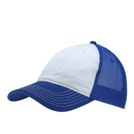 The Vintage Year Washed Cotton Low Profile Mesh Adjustable Trucker Baseball Cap (Royal/White/Royal)