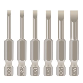 6 Pcs Slotted Screwdriver Bit Set Magnetic Flat Head Bits 2.0-6.0mm 1/4 Inch Hex Shank 2 Inch Long