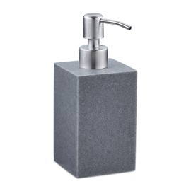 Relaxdays Soap Dispenser 300 ml, Refillable, Bathroom, Kitchen, Liquid Soap Dispenser Square, Polyresin, Stainless Steel Pump, Grey