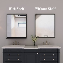 ANYHI Bathroom Mirrors for Wall, Metal Wall Mirror with Shelf, Perfect for Living Room, Bedroom, Entryway, Rectangular, Vertical (Black)
