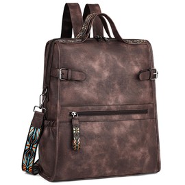 FADEON Leather Laptop Backpack for Women, Designer Ladies Work Travel Computer Backpack with Laptop Compartment Coffee Brown