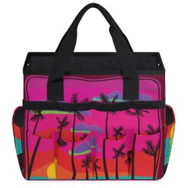 Beach Sunset Art Garden Tool Bag Heavy Duty Waterproof Oxford Gardening Tool Tote Bag 13 Inch Garden Tool Storage Bag with Handle & 10 Pockets for Women Men Gardening Gifts