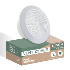 Vent Systems 4'' Inch Soffit Exhaust Vent Cover - White Plastic Round Air Vent Cover with Nylon Screen - HVAC Ceiling Register for Bathroom, Home, Kitchen, Garage Ventilation - Indoor and Outdoor