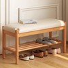 Buzleer Solid Wood Shoe Bench with Cushion, 2-Tier Shoe Rack